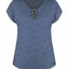 Outlet ⌛ UDEAR Heather Blue Ring-Accent V-Neck Top - 👩 Women 🌟