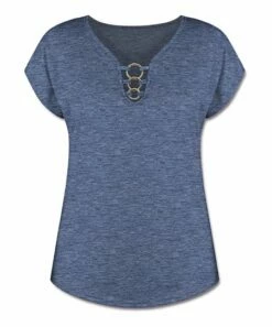 Outlet ⌛ UDEAR Heather Blue Ring-Accent V-Neck Top - 👩 Women 🌟