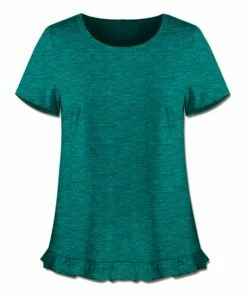 Budget 🤩 UDEAR Heather Green Ruffle-Hem Short-Sleeve Top - 👩 Women 🥰