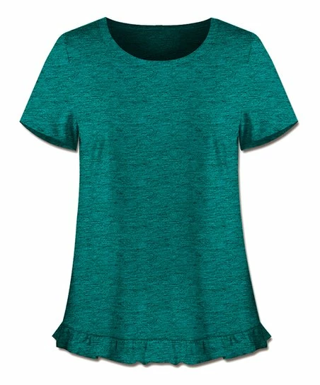 Budget 🤩 UDEAR Heather Green Ruffle-Hem Short-Sleeve Top - 👩 Women 🥰