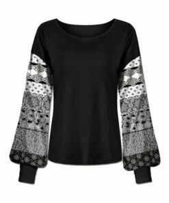 Best reviews of ⭐ UDEAR Black & White Floral Patchwork Bishop-Sleeve Top - 👩 Women & Plus ✔️
