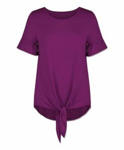 Deals 💯 UDEAR Fuchsia Tie-Hem Ruffle-Sleeve Top - 👩 Women 😉