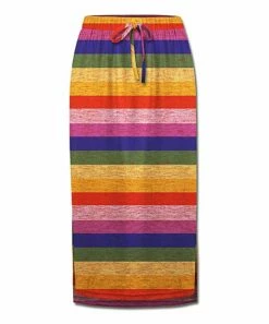 Budget ⌛ UDEAR Yellow & Pink Stripe Side-Split Drawstring-Waist 👗 Skirt - 👩 Women ❤️