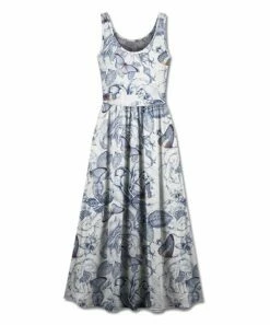 Cheap 🧨 UDEAR Gray Floral Butterfly Sleeveless A-Line 👗 Dress - 👩 Women 🛒