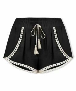 Cheapest 🤩 UDEAR Black & White Tassel-Tie Crochet-Trim Shorts - 👩 Women 🔔