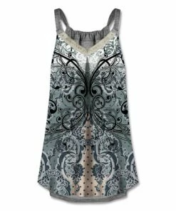 Cheap 😉 UDEAR Gray & Black Scrollwork V-Neck Tank - Plus ⌛