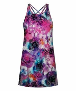 Brand new 😀 UDEAR Pink & Blue Abstract Floral Crisscross-Back Sleeveless 👗 Dress - 👩 Women 😀