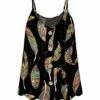 Best reviews of 👍 UDEAR Black & Gold Feather Scoop Neck Button-Accent Tank - 👩 Women 🤩