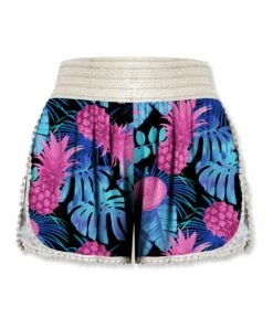 Discount 🔥 UDEAR Black & Blue Pineapple Crochet-Trim Shorts - Plus 🎉