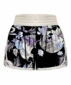 Flash Sale 👍 UDEAR Black & Light Blue Floral Skull Crochet-Trim Shorts - 👩 Women ⭐