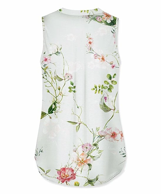 Buy 🔥 UDEAR Mint & White Floral Sleeveless Notch Neck Top - Plus 🥰 - Image 2