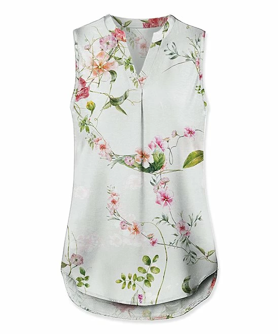Buy 🔥 UDEAR Mint & White Floral Sleeveless Notch Neck Top - Plus 🥰