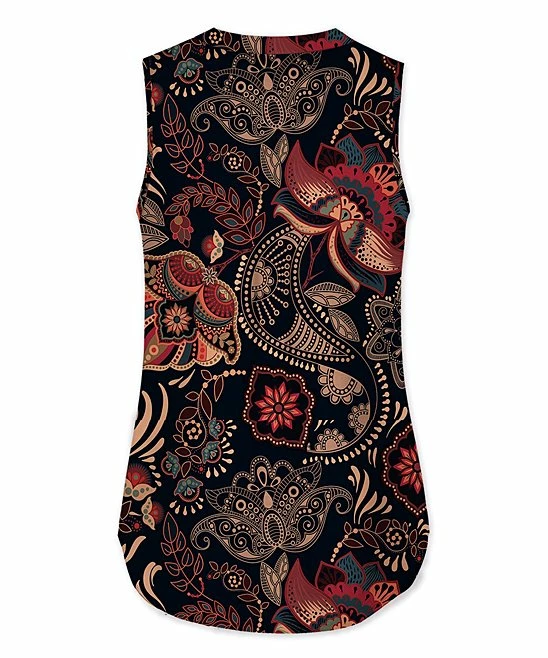 Top 10 ๐ UDEAR Red & Black Floral Notch Neck Sleeveless Top - ๐ฉ Women ๐ - Image 2