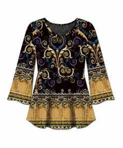 Outlet 💯 UDEAR Black & Gold Abstract Three-Quarter Sleeve Top - Plus ❤️