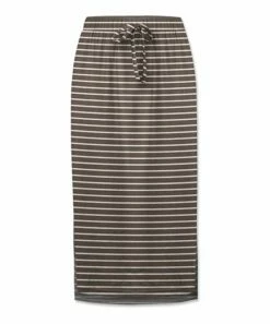 Budget ❤️ UDEAR Coffee & White Stripe Midi 👗 Skirt - Plus 🎉