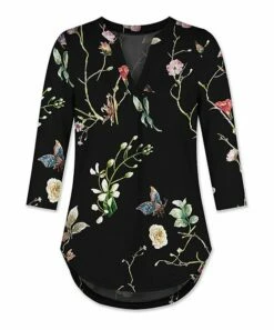 Budget ๐ UDEAR Black & Light Pink Floral Notch Neck Hi-Low Tunic - Plus ๐