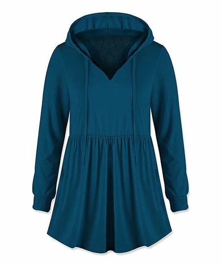 New 🔥 UDEAR Cobalt Blue V-Neck Hooded Tunic - 👩 Women 😍