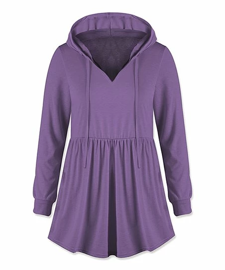 Best Pirce 💯 UDEAR Purple Empire-Waist V-Neck Hooded Tunic - 👩 Women 🥰