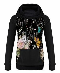 New 🔥 UDEAR Black Floral & Butterfly Kangaroo-Pocket Hoodie - 👩 Women 👏