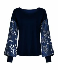 Cheap 😀 UDEAR Navy & Black Floral Sketch Bishop-Sleeve Top - 👩 Women 😀