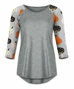 Best Sale 🎉 UDEAR Light Heather Gray Pumpkin Round Neck Contrast-Sleeve Raglan Tee - 👩 Women 🎁