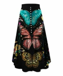 Flash Sale ✨ UDEAR Black & Teal Butterfly Stack Front-Slit Maxi 👗 Skirt - 👩 Women ❤️