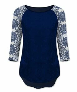 Promo 👍 UDEAR Navy Floral Velvet Raglan Top - Plus ❤️