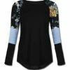 Cheap 🧨 UDEAR Black & Heather Blue Floral Block-Sleeve Raglan Top - 👩 Women & Plus 🎁