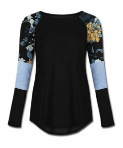 Cheap ๐งจ UDEAR Black & Heather Blue Floral Block-Sleeve Raglan Top - ๐ฉ Women & Plus ๐