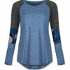 Best Pirce 👏 UDEAR Heather Blue & Heather Gray Floral Block-Sleeve Raglan Top - Plus 🎉
