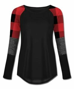 Promo 🤩 UDEAR Black & Gray Buffalo Check Block-Sleeve Raglan Tee - Plus 🎁