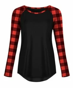 Top 10 👍 UDEAR Black & Red Buffalo Check Raglan Top - Plus 💯