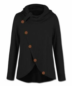 Hot Sale ⌛ UDEAR Black Waffle-Knit Wrap Cowl-Neck Top - 👩 Women 🔔