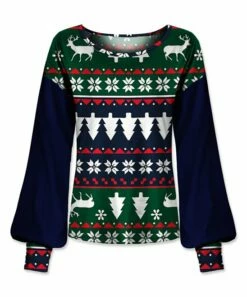 Deals 🎉 UDEAR Red & Green Fair Isle Bishop-Sleeve Top - 👩 Women 🎉
