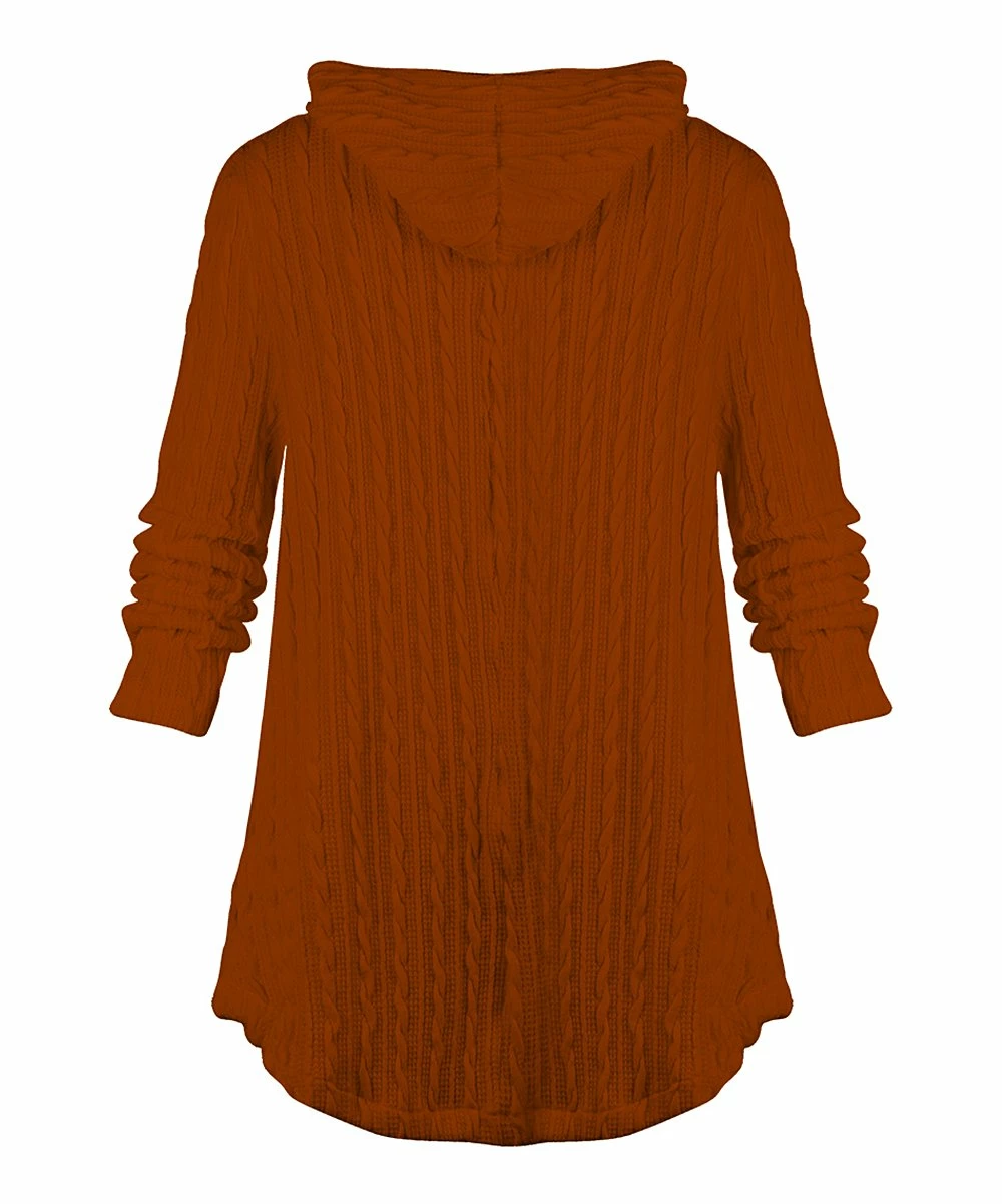 New 🔥 UDEAR Orange Knit Button-Accent Hooded Cardigan - Plus ❤️ - Image 2