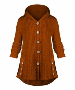 New ๐ฅ UDEAR Orange Knit Button-Accent Hooded Cardigan - Plus โค๏ธ