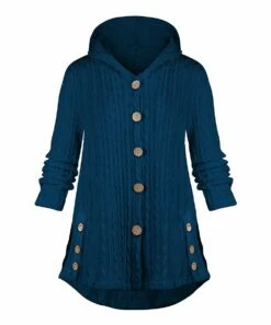 Top 10 👍 UDEAR Dark Blue Knit Button-Accent Hooded Cardigan - 👩 Women & Plus ✔️