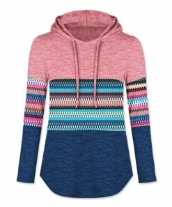 Outlet 🌟 UDEAR Heather Light Pink & Navy Geometric Color Block Hoodie - 👩 Women 🎉