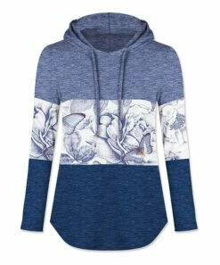 Best Sale ❤️ UDEAR Heather Blue & Navy Floral Butterflies Color Block Hoodie - Plus 🥰