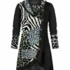 Best Pirce 🤩 UDEAR Black Animal Print Button-Accent Cowl Neck Tunic - 👩 Women 🌟
