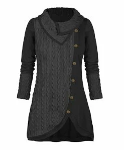 Budget ⌛ UDEAR Black & Dark Gray Abstract Button-Front Cowl Neck Tunic - 👩 Women & Plus 🥰