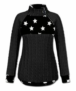 Brand new ๐คฉ UDEAR Black Star Asymmetrical-Zip Cable-Knit Pullover - Plus ๐