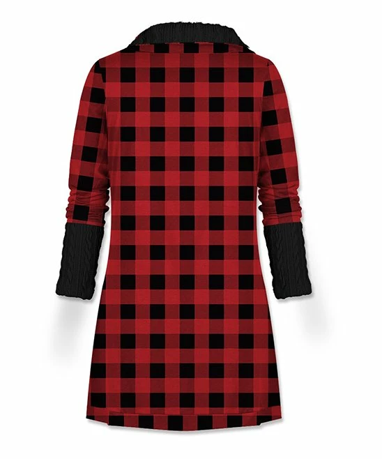 Brand new ๐ UDEAR Red & Black Plaid Button-Accent Cowl Neck Tunic - ๐ฉ Women ๐ - Image 2