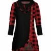 Brand new 🛒 UDEAR Red & Black Plaid Button-Accent Cowl Neck Tunic - 👩 Women 🛒