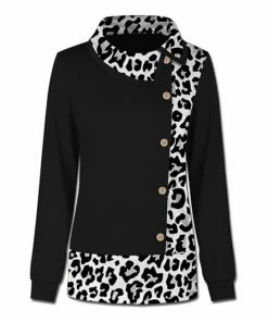 New ๐ UDEAR Black Leopard Button-Accent Mock Neck Long-Sleeve Top - ๐ฉ Women ๐คฉ