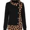 Best Pirce 🥰 UDEAR Black Leopard Button-Accent Mock Neck Long-Sleeve Top - Plus 👍