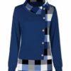 Promo 🔥 UDEAR Navy Plaid Button-Accent Mock Neck Long-Sleeve Top - 👩 Women 🔔