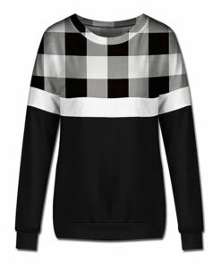 Outlet 😉 UDEAR White & Black Buffalo Check Color Block Long-Sleeve Top - 👩 Women 🛒