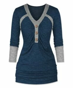 Wholesale 😉 UDEAR Heather Navy & Light Gray Color Block Button-Accent Henley Top - Plus 🛒