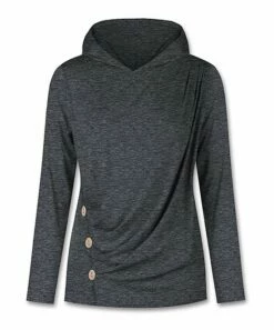 Discount 🧨 UDEAR Dark Gray Ruched Button-Accent V-Neck Hooded Top - Plus 👍